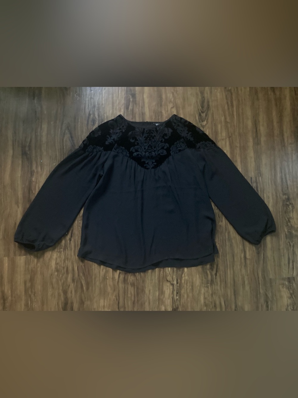 Express Black Velvet Yoke Long Sleeve Blouse Size XS
